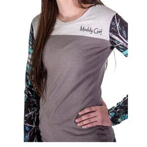 Muddy Girl Long Sleeve Shirt with Blue and Gray Accents